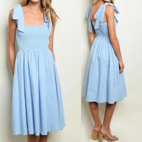 shoulder tie midi dress